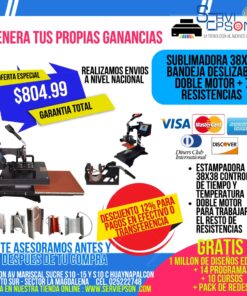 *SUBLIMADORA 38X38 BANDEJA DESLIZABLE 8 EN 1 DOBLE MOTOR*
