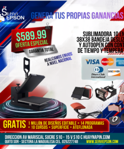 SUBLIMADORA 10 EN 1 38X38 BANDEJA DESLIZABLE Y AUTOOPEN CON CONTROL DE TIEMPO Y TEMPERATURA