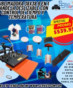 SUBLIMADORA 38X38 9 EN 1 BANDEJA DESLIZABLE CON CONTROL DE TIEMPO Y TEMPERATURA