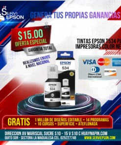 TINTAS EPSON  T534 PARA IMPRESORAS M1100/M1120/M1180/M2140/M2170/M3170/M3180 COLOR NEGRO