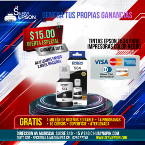 TINTAS EPSON  T534 PARA IMPRESORAS M1100/M1120/M1180/M2140/M2170/M3170/M3180 COLOR NEGRO