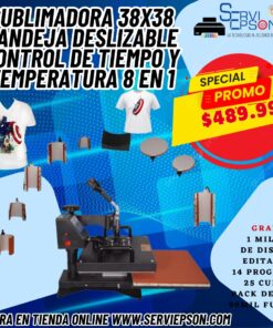 SUBLIMADORA 38X38 8 EN 1 BANDEJA DESLIZABLE CON CONTROL DE TIEMPO Y TEMPERATURA