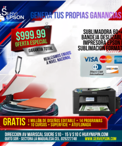 SUBLIMADORA 60x40 BANDEJA DESLIZABLE CON CONTROL DE TIEMPO Y TEMPERATURA+ IMPRESORA EPSON DE SUBLIMACION FORMATO A3