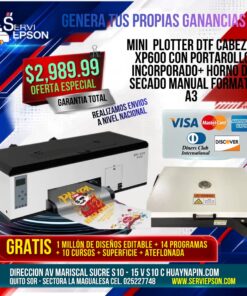 PLOTTER DTF FORMATO A3 CABEZAL XP600+HORNO DE CURADO MANUAL