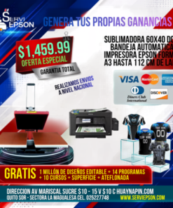 SUBLIMADORA 60X40 DOBLE BANDEJA AUTOMATICA + IMPRESORA EPSON FORMATO A3
