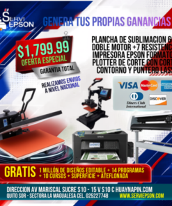 PLANCHA DE SUBLIMACION 60X40 DOBLE MOTOR +7 RESISTENCIAS + IMPRESORA EPSON FORMATO A3+ PLOTTER DE CORTE CON CORTE DE CONTORNO Y PUNTERO LASSER