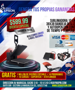SUBLIMADORA 10 EN 1 38X38 BANDEJA DESLIZABLE Y AUTOOPEN CON CONTROL DE TIEMPO Y TEMPERATURA